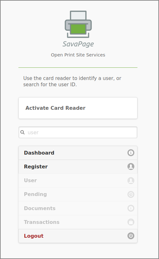 Print Site Web App: Menu