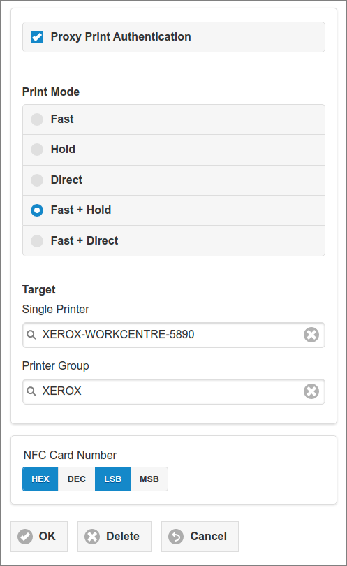 Admin Web App: Devices - Network Card Reader - Proxy Print Authentication