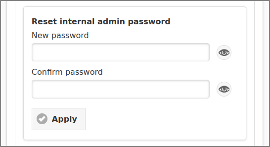 Admin Web App: Options - Advanced - Reset Admin Password