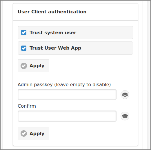 Admin Web App: Options - Advanced - User Client