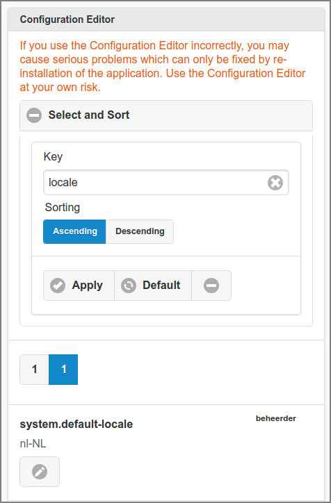 Admin Web App: Configuration Editor - List