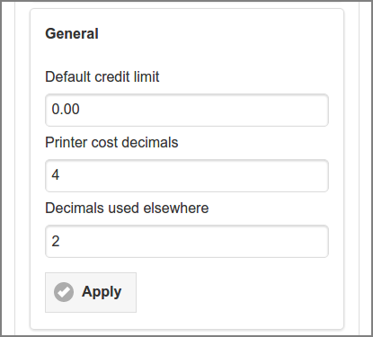 Admin Web App: Options - Financial - General
