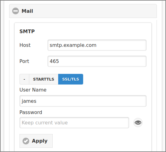 Admin Web App: Options - Mail - SMTP