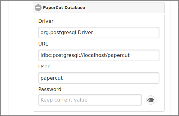 Admin Web App: Options - PaperCut Database