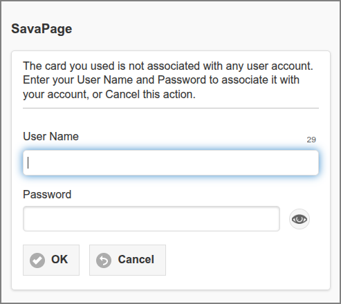 Web App: Login Dialog - Card Self Association